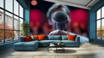 A comedian delivers a punchline, sending ripples of laughter through the audience. Wall mural