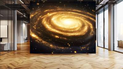 a cosmic spiral galaxy with golden dust and stars Wall mural