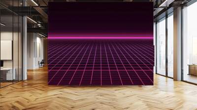 A digital landscape with a pink neon grid Wall mural