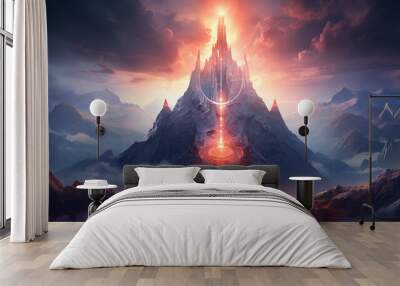 A huge mountain and the light emanating from it Wall mural