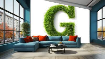 A letter g with grass on a white background, eco text effect, isolated letter with grass effect high quality Wall mural