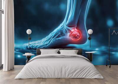 A medical illustration of a foot with a red circle highlighting a bunion. Wall mural