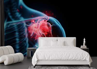 A shoulder pain on the shoulder area. Medical illustration style Wall mural