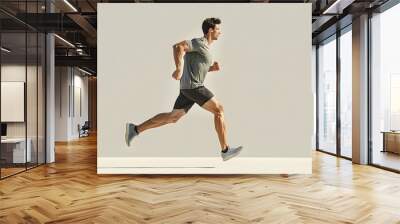 a side view of a man running Wall mural