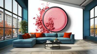 A Single Compact of Pink Blusher Against a White Background Isolated on a Transparent Background PNG. Wall mural