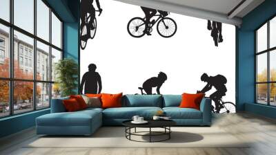 A vector silhouette collection of cyclists for artwork compositions Wall mural