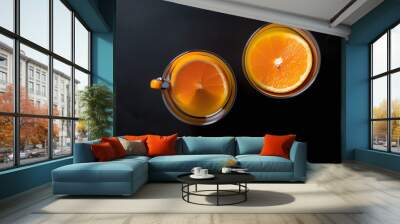 Above Shot of Two Glasses of Orange Juice AI Generative Image Wall mural