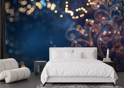 Abstract Blue and Gold Swirl Design with Bokeh Background Wall mural