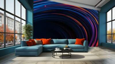 Abstract colorful circular lines on dark blue background Wall mural