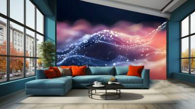 Abstract digital background. Space filled with polygons and dots. 3D wave. Wall mural