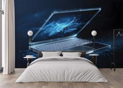 Abstract Laptop Technology Concept with Digital Network Lines Wall mural