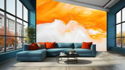 Abstract white and orange marble ink painting background Wall mural