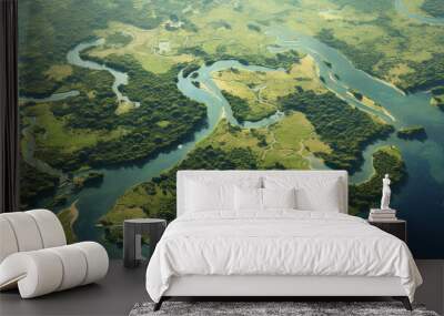 aerial view of mangrove trees, mangrove forest and river Wall mural