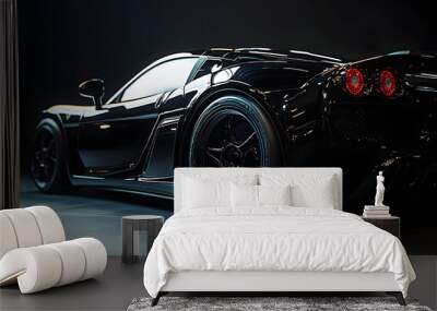 an image of a black sports car in a black background Wall mural