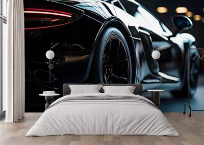 an image of a black sports car in a black background Wall mural