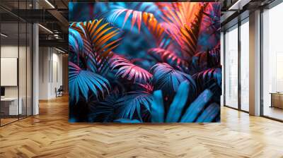 Backdrop of Nature green background, nature view of dark green leaf and palms background nature concept, tropical and green leaf of nature backdrop Wall mural