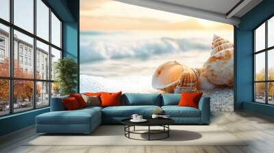 Beautiful seashells and beach background Wall mural