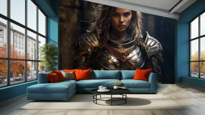 beautiful woman in armor with a sword Wall mural