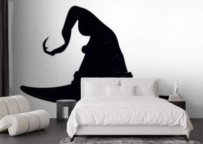 Black silhouette of halloween witch hat. Vector illustration Wall mural