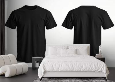 black t shirt mock up isolated on white background, front and back view Wall mural