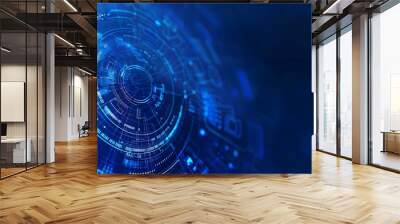 Blue technology background with abstract digital tech elements Wall mural