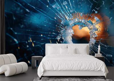 broken glass with bullet hole Wall mural