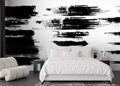 Brush strokes, black ink lines, vector abstract set with paint brush grunge texture on white background. Paintbrush strokes and ink smear stains Wall mural