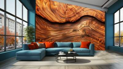 Close-up detail of a wooden panel with organic wavy grain lines that showcase the beauty of natural wood Wall mural