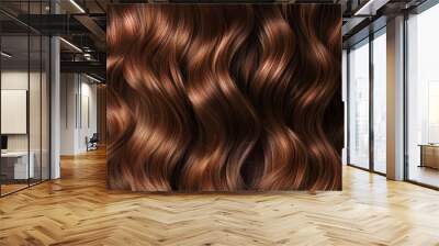 Close-Up of Long Wavy Brown Hair With Highlights Against a Black Background Wall mural