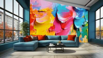 closeup of abstract rough colorful art painting with different colors colorful acryl art painting seeping colors texture Wall mural