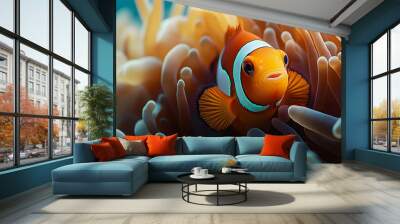 Clownfish Hiding in Anemone - Underwater Wildlife Photography Wall mural