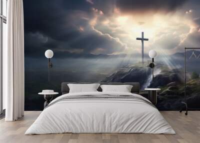 cross on hill. religion concept Wall mural