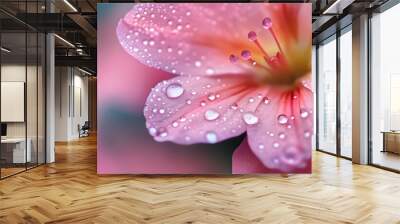 delicate pink flower with dew drops a close up shot of a beautiful pink flower with dew drops on its petals symbolizing nature s beauty delicate nature freshness vibrant colors and the beauty Wall mural