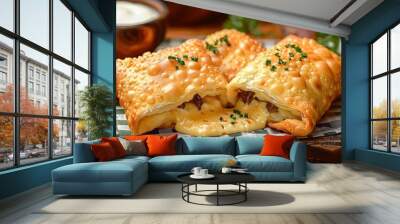 Delicious Brazilian pastel, fried snack stuffed with cheese Wall mural