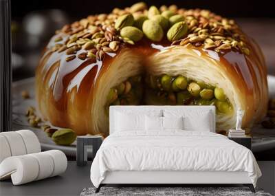 Delicious Luxry Arabic dessert  with pistachio Kataifi Wall mural