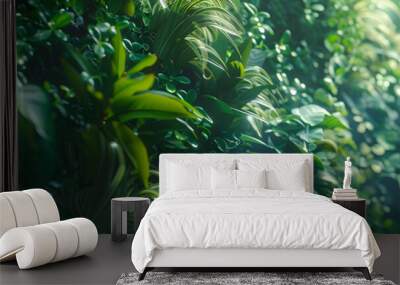 Dense Green Plant Life in Forest Wall mural