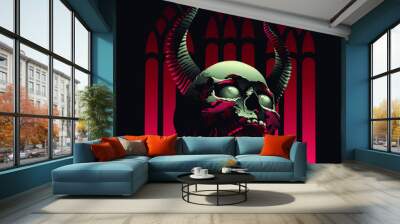 Devil skull vector image, Demon face on church background Wall mural