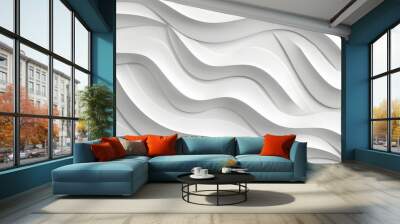 Elegant monochrome white seamless wave texture pattern background for design projects Wall mural