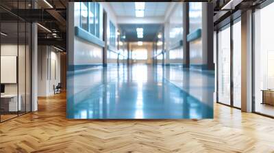 Empty blank corridor school with blurred background. Wall mural