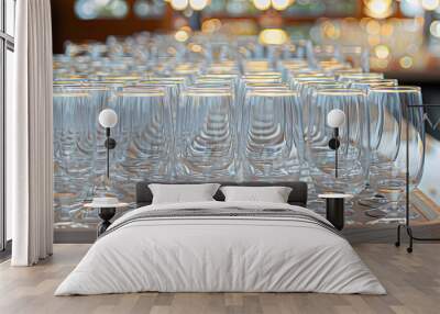 Empty glass in restaurant or buffet line or hotel ready for serving. Wall mural