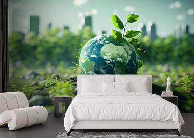 Environmental technology concept. Abstract illustration. Sustainable development goals. SDGs. Green Earth in concept of Saving the environment, and environmentally sustainable. Environment World Earth Wall mural