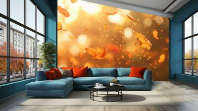 Fallende bunte Blätter im Wald - Hintergrund Konzept Goldener Herbst Wall mural