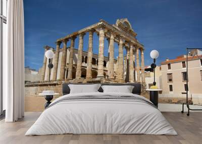 February 21, Mérida, Extremadura. Temple of Diana, a ruined Roman temple that is part of the UNESCO heritage Wall mural