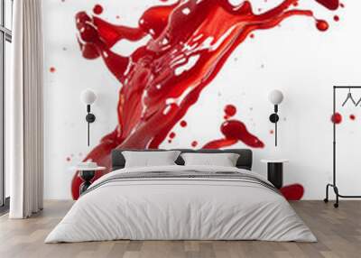 floating spill of red liquid isolated on white background Wall mural