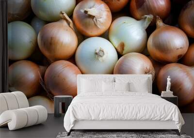 Fresh Organic Yellow Onions Close Up Texture Wall mural