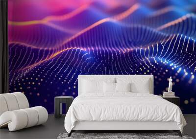 Futuristic abstract mesh. Wave with the connection of dots and lines. 3D rendering. Wall mural