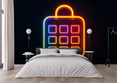 Futuristic Neon Calendar Icon isotated on black background Wall mural