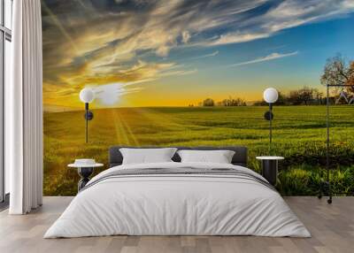 glowing sunset over the field Wall mural