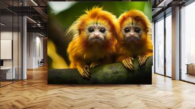 golden lion tamarins flourishing captivity serving testament conservation efforts protect brazil endangered wildlife including baby mico Wall mural