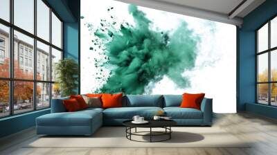 green emerald dust explosion on white background Wall mural